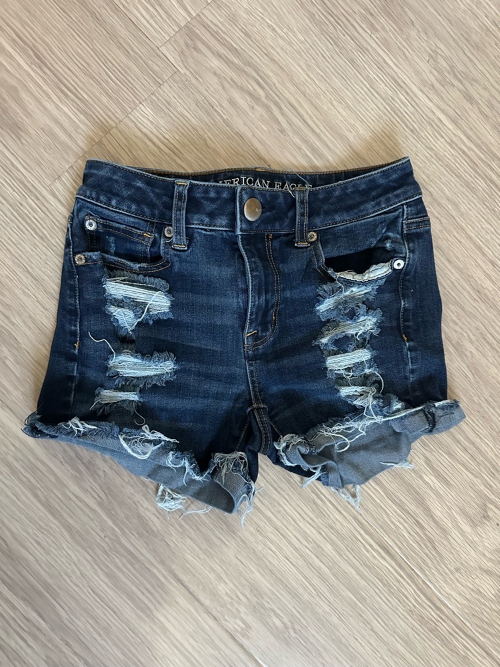 American Eagle Outfitters Dark Indigo Ripped Denim Shorts